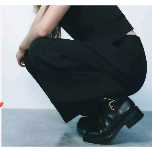ZARA New Black Ankle Boots Flat Buckles Size US 6.5 EUR 37 Ref 3104/410 - Picture 3 of 13